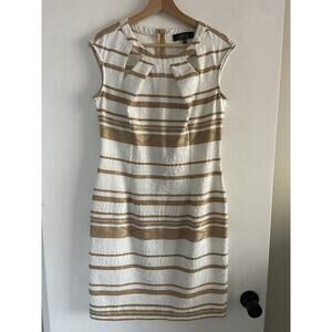 Lbisse Dress Size Medium Sleeveless Fitted Peeka Boo Cutouts White Beige Stripe